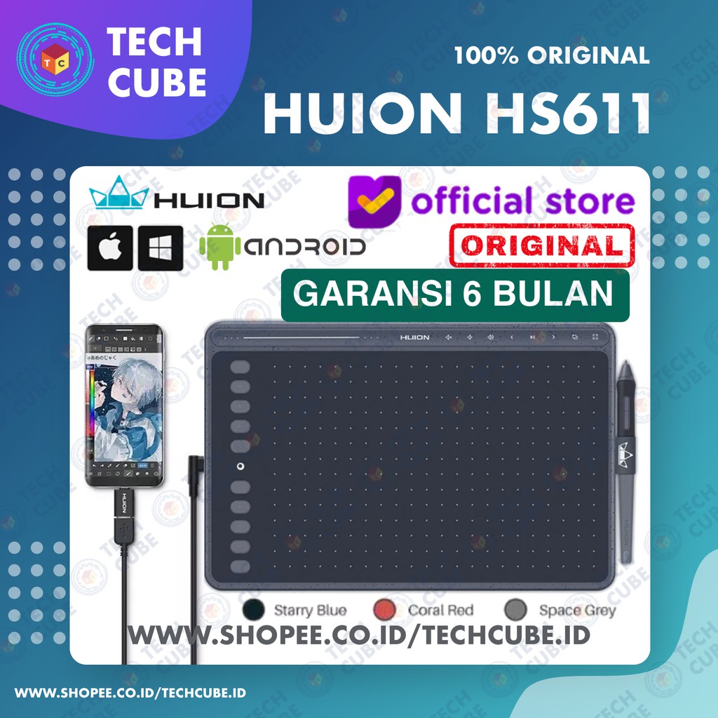 Huion Hs611 Graphics Drawing Digital Pen Tablet Altr H640p H950p H320m Shopee Indonesia