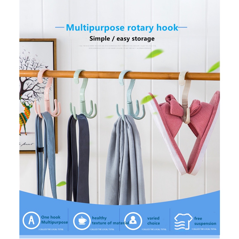 Gantungan Baju 4 Kail Serbaguna Rotary Hook Hanger 4 in 1 Tempat untuk jemur sepatu penggantung pakaian bisa di putar 360