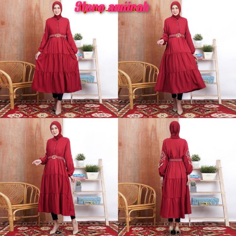 Basic Dress Mauve by Store Amiirah Gamis Muslim Bordir bumi dan busui friendly