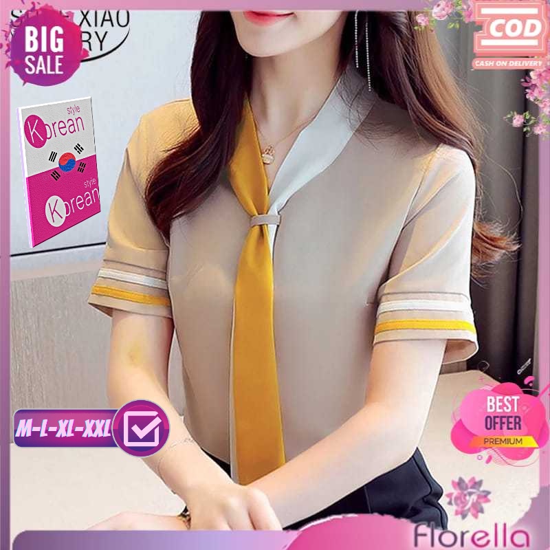 Blouse Atasan Baju Korea korean style Wanita Jumbo / Bluse Blus Kemeja Wanita Lengan Pendek Sakura