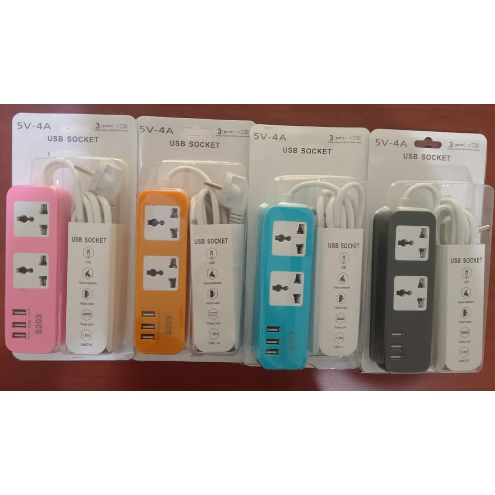 1.8 M TERMINAL SAMBUNGAN KABEL 2 COLOKAN ADAPTOR USB 3 Port Charger 4A 5 V Adapter Fast Charger