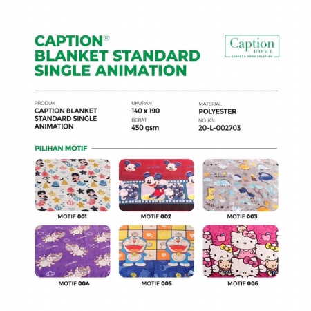 Selimut Anak Lembut Motif Kartun 140cmx190cm CAPTION BLANKET STANDART SINGLE ANIMATION 140 190 cm