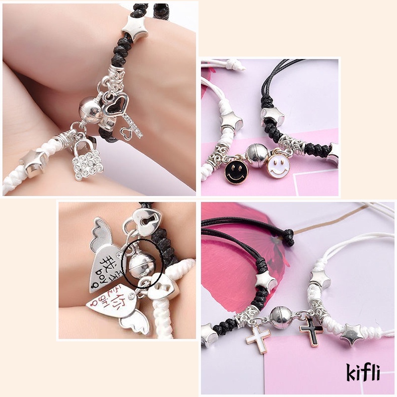 2 Pcs,Fashion,Magnet Gelang Palang Berbentuk Hati Kunci,Gelang Wanita Pria,Pasangan Perhiasan Aksesoris