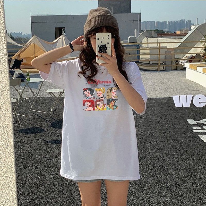 Cartoon Print T-shirt Oversize Atasan Kaos Lengan Pendek Wanita