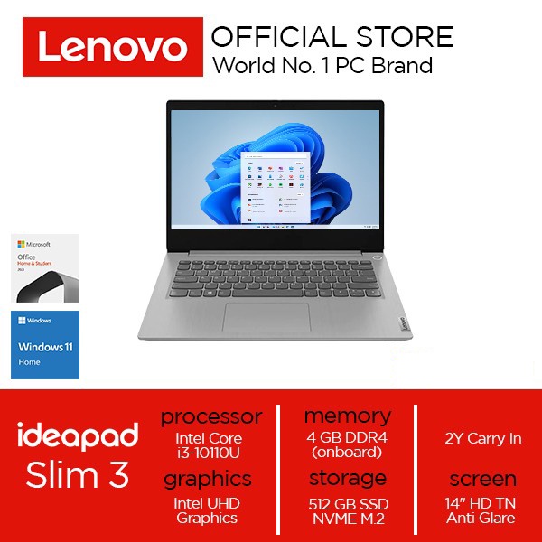 lenovo ideapad slim 3i 14iml05 i3 10110u win11 home 4gb 512gb ssd 14  hd tn integrated intel ohs 202