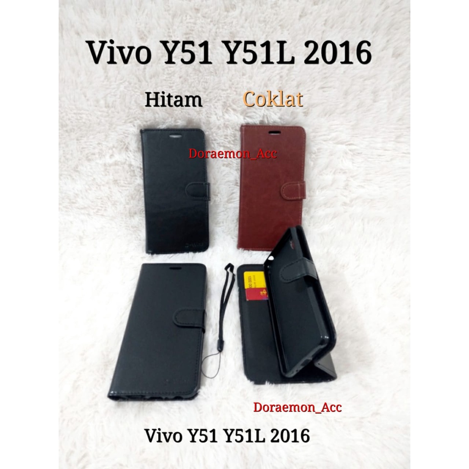 Leather Case Kulit Vivo Y51 Y51L 2016 Flip Cover Sarung Kulit Dompet