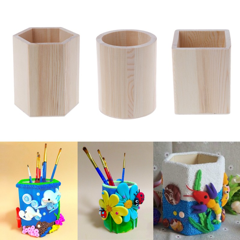 Desk Organizer Wooden Holder Pencil Pen Box Kids Diy Coloring Case