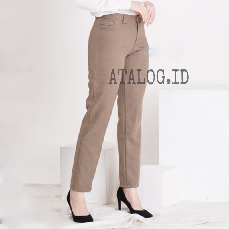 Celana Bahan Kerja Wanita Highwaist Kantor Formal Dasar Kain Premium Strech . Office Pants Slimfit Standart S-5L