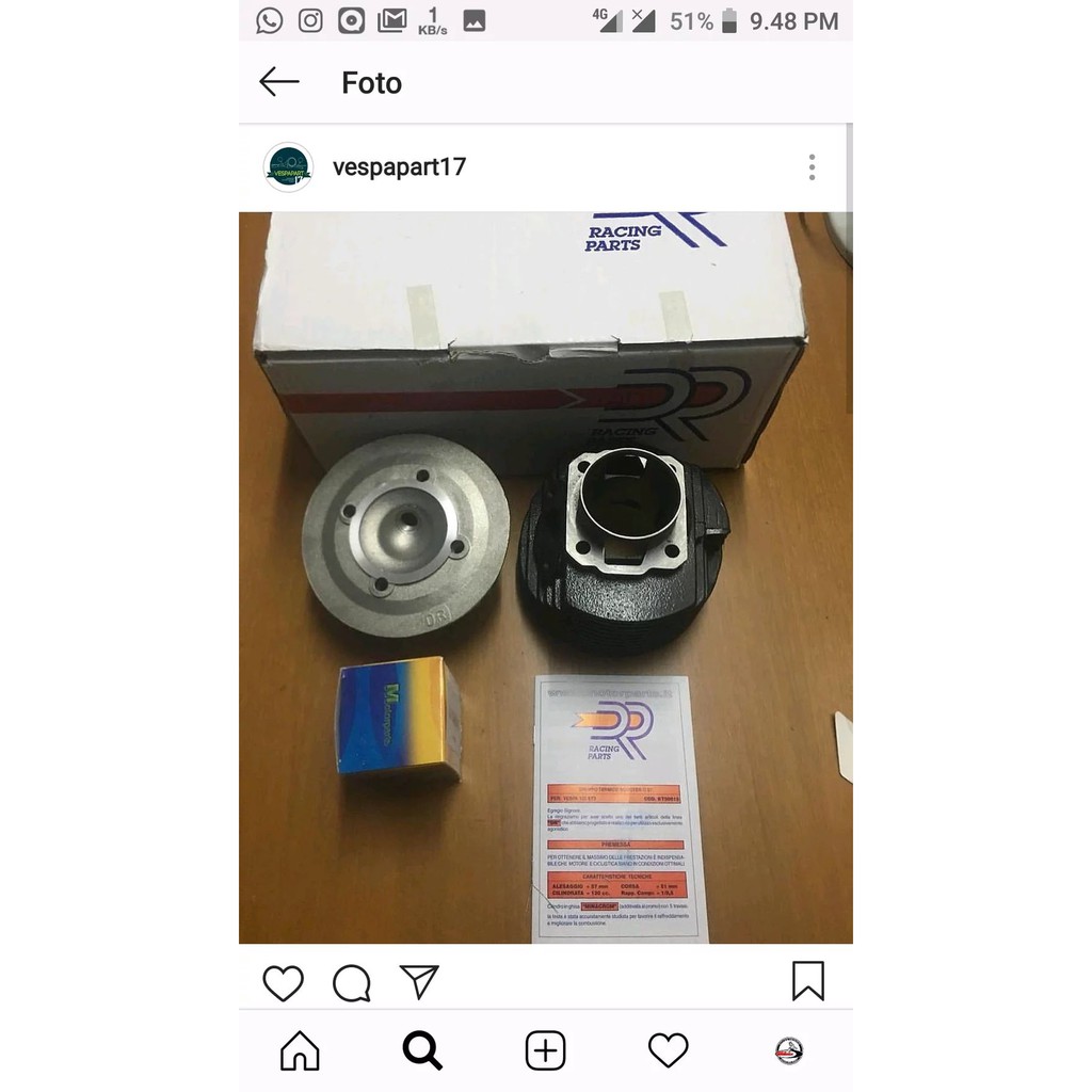 Blok vespa PTS Smallframe spesial 130cc racing