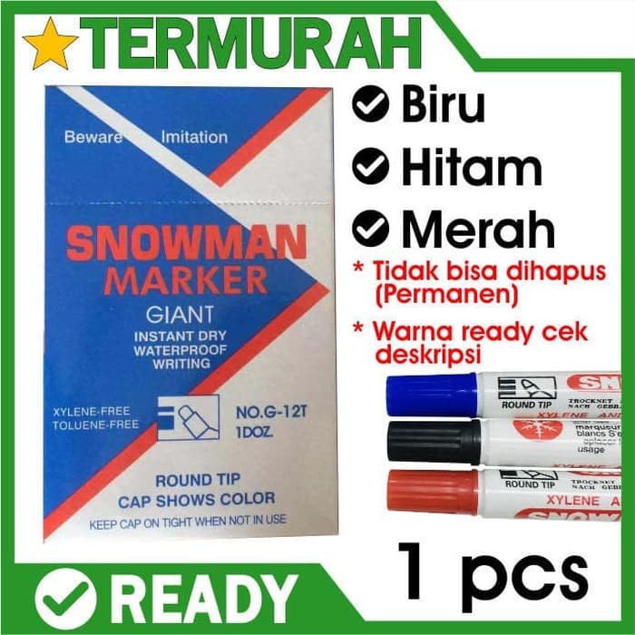 

Jual SPIDOL PERMANENT SNOWMAN HITAM MERAH BIRU G 12 GROSIR TERMURAH Diskon