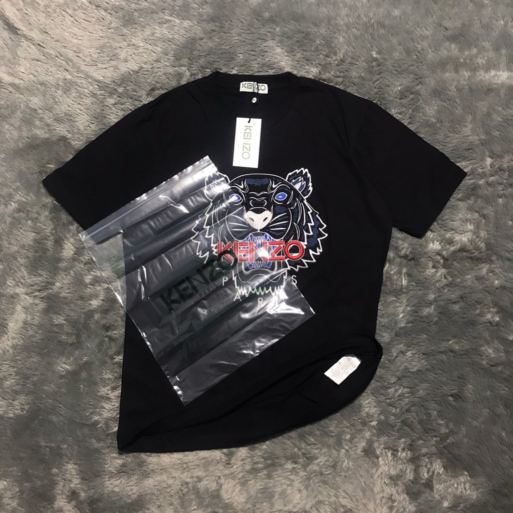 KAOS TSHIRT KENZO EMBROIDERED TIGER BLUE & WHITE FONT RED HIGH MIRROR PREMIUM QUALITY