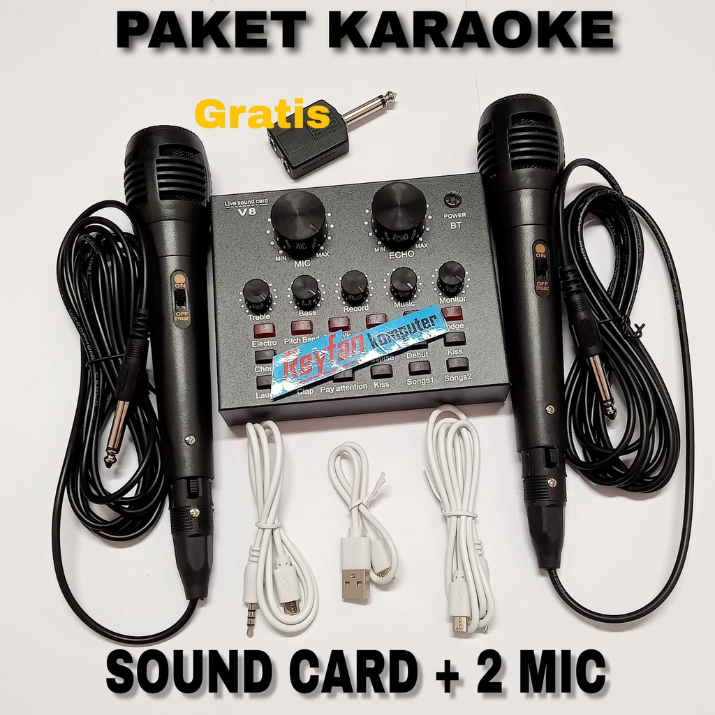 PAKET MURAH SOUNDCARD V8 + MIC ROLINSON RL-01 SUARA JERNIH DAN BAGUS