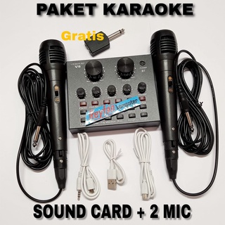 Paket Karaoke Sound Card V8 Mixer SoundCard V8 Bluetooth Audio USB External / Sound Card V8 Singing Live Soundcard Mixer External Audio Microphone