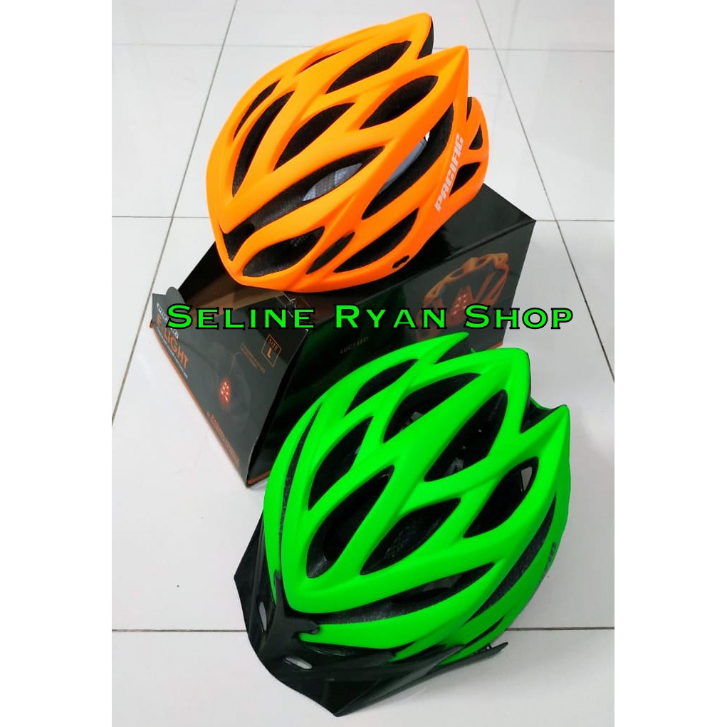 Helm Sepeda PACIFIC Green and Orange Stabillo Doff with E-Light SP-J121