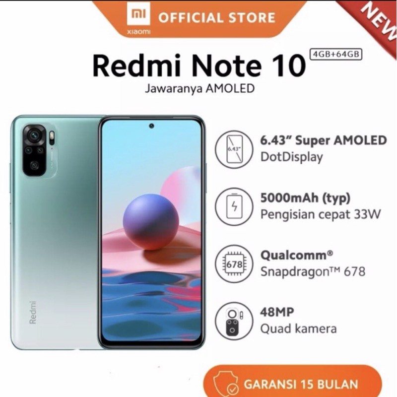 xiaomi redmi note 10 4/64 super amoled smartphone android hp