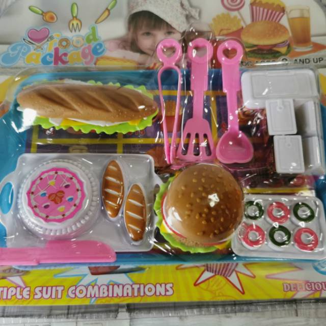 Mainan Miniatur makanan masak-masak burger sandwich roti susu food set 4d1w