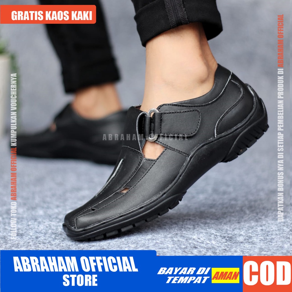 ABRHAHAM Sepatu Formal Pantofel Slop Kulit Hitam Pria