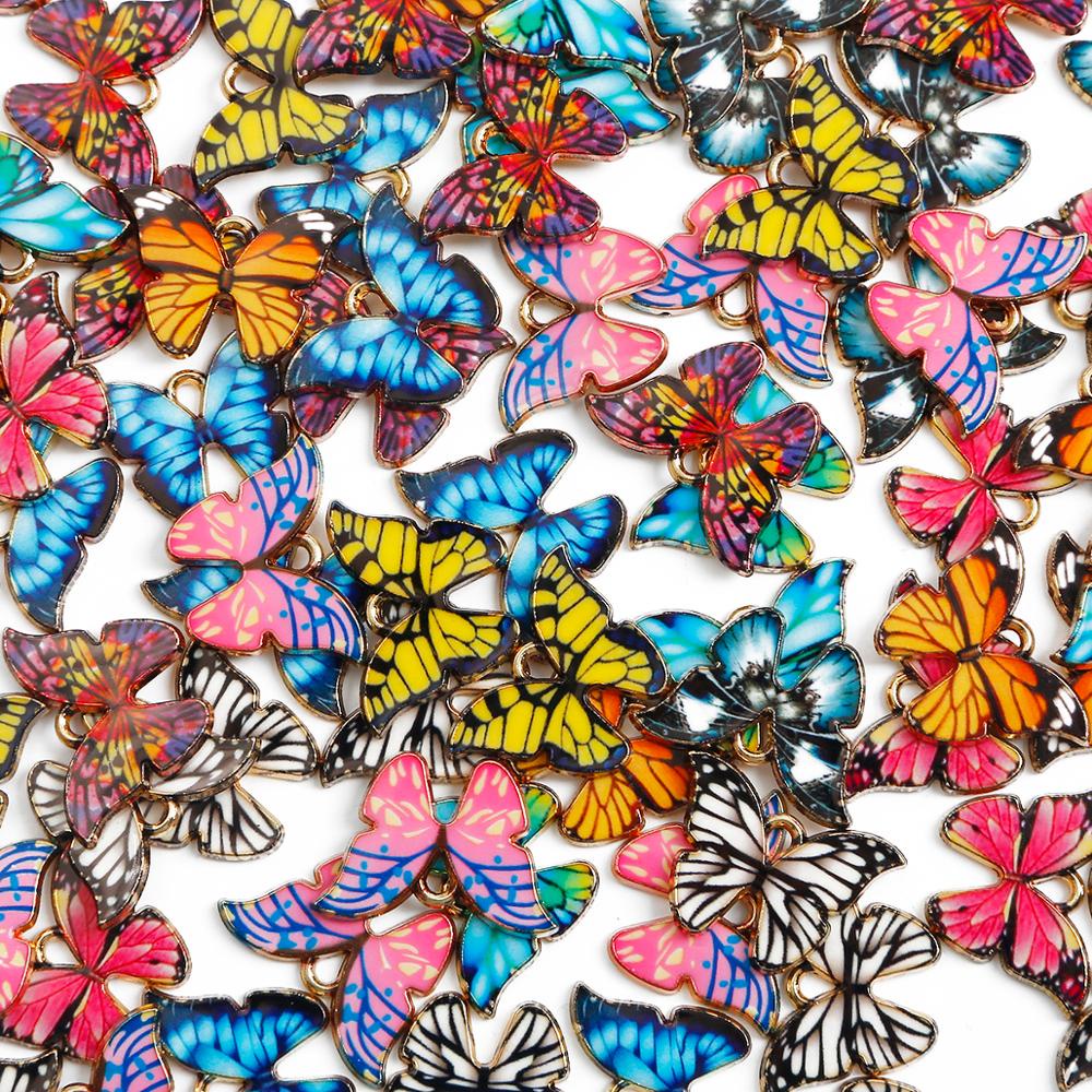 21x15mm 4Pcs Liontin Kupu-Kupu Enamel Warna-Warni Butterfly Charm Temuan Hewan Kecil DIY Perlengkapan Perhiasan