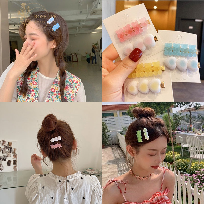 Roselife 2PCs/Set Gummy Candy Bear Hair Clips Barrettes for Girls Kids Cute Bobby Pin Hairpin