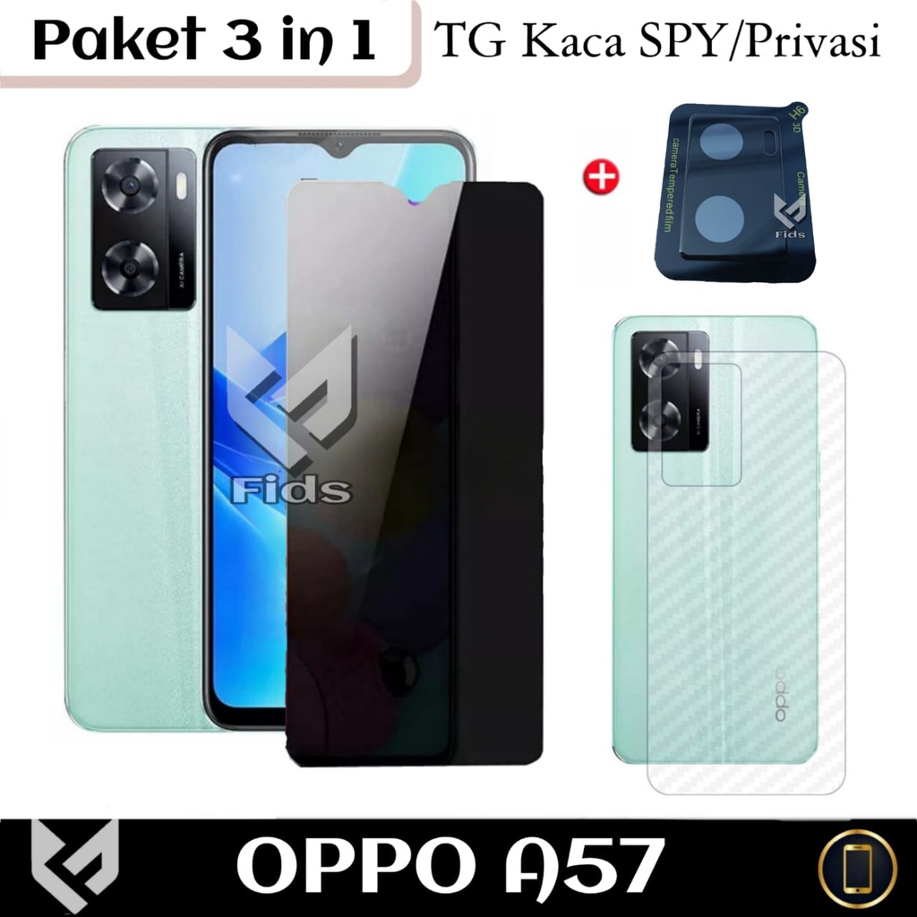 (PROMO PAKET 3 IN 1 ) Anti Gores Layar For OPPO A57 4G Screen Guard Free Tempered Glass Camera Black Frame &amp; Garskin Carbon Pelindung Belakang Handphone Oppo A57