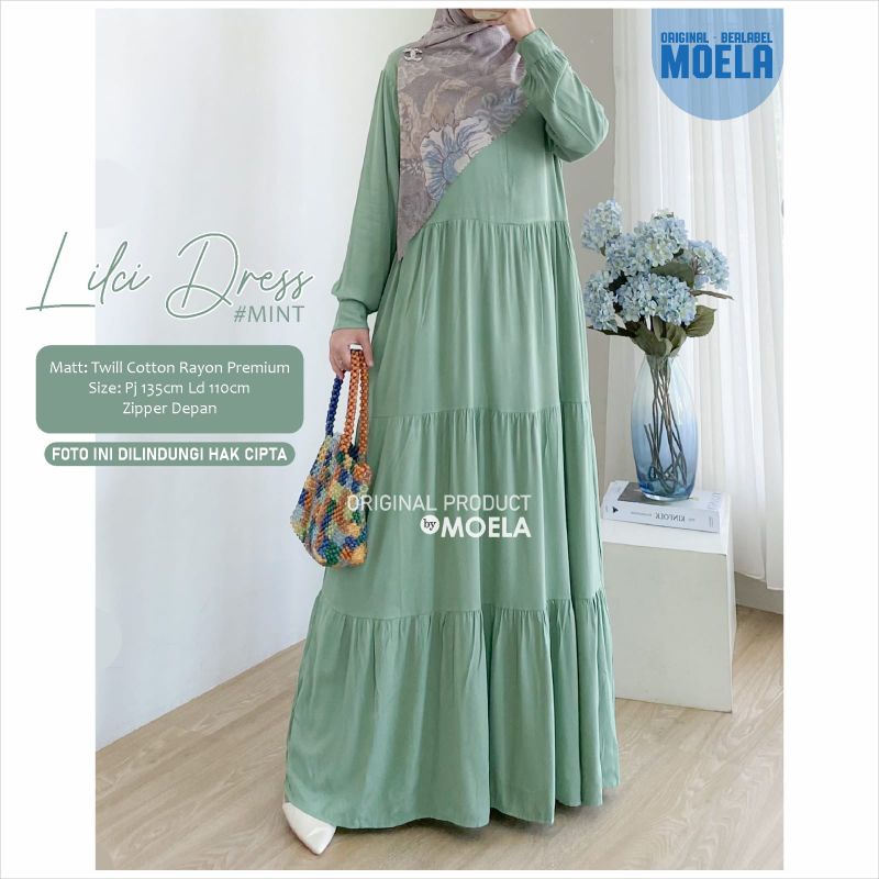 Biumi Dress Gamis Polos Jumbo Allsize Busui Premium Twill Catton Rayon Original Ori Moela Berlabel-Lilci mint