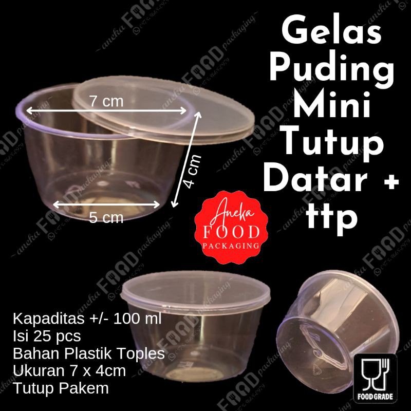 Gelas Puding Mini Ttp Datar + Tutup