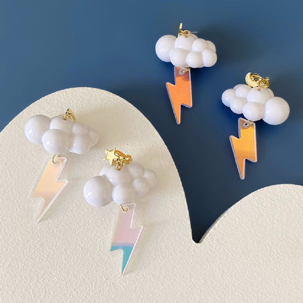 Needway  Gift Cloud Dangle Earrings Trendy Ear Studs Clip Earrings White Women Girls Korean Cute Sweet Lovely Simple Cartoon Pendant Ear Clip