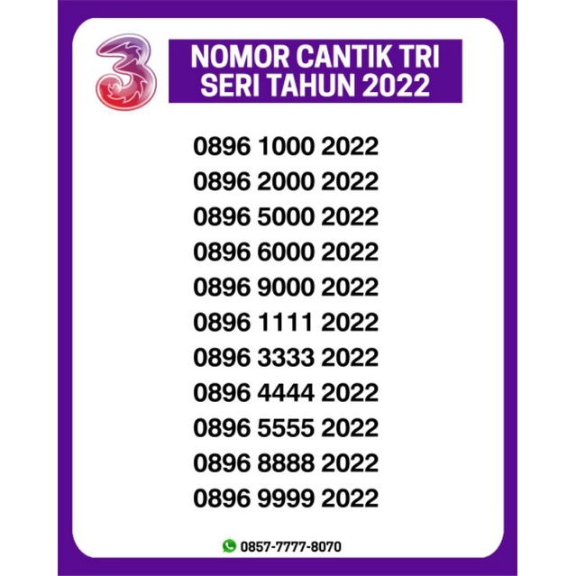 NOMOR CANTIK KARTU TRI SERI TAHUN SPESIAL 2022