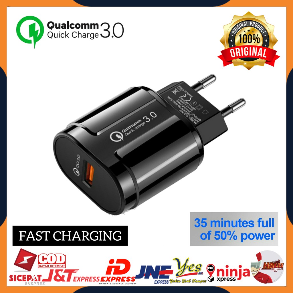 [COD] KEPALA ADAPTOR CHARGER QC 3.0 FAST CHARGING TRAVEL QUICK CHARGER XIAOMI SAMSUNG QC007 ORIGINAL