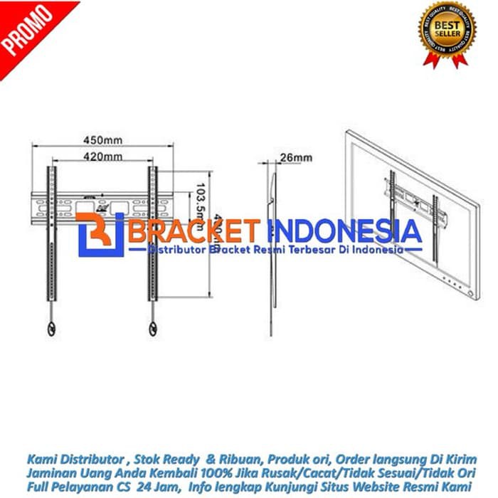 Bracket TV ORI 55 52 50 49 43 42 40 37 32 27 24 22 21 20 Inch all merk