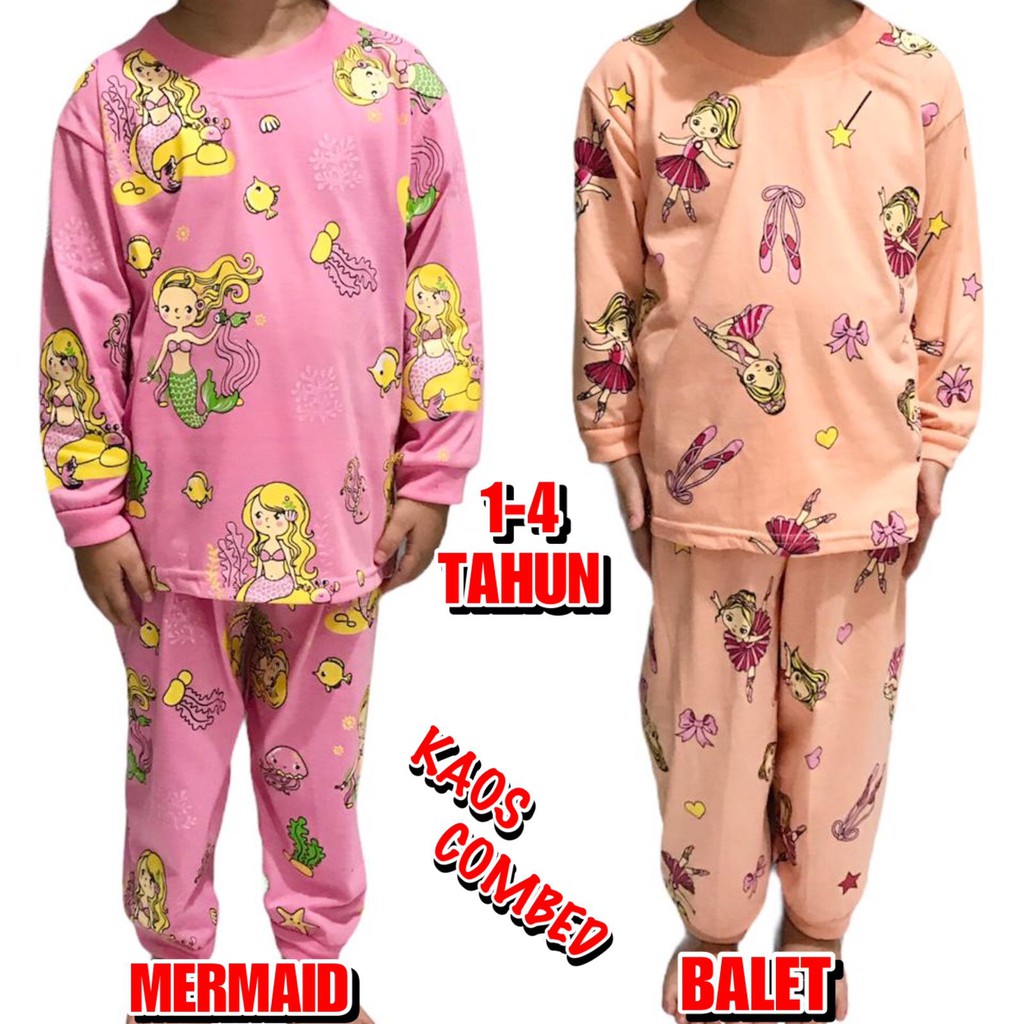 BAJU TIDUR ANAK KIDS PEREMPUAN/CEWEK SETELAN/STELAN BAHAN KAOS KATUN PP WARNA