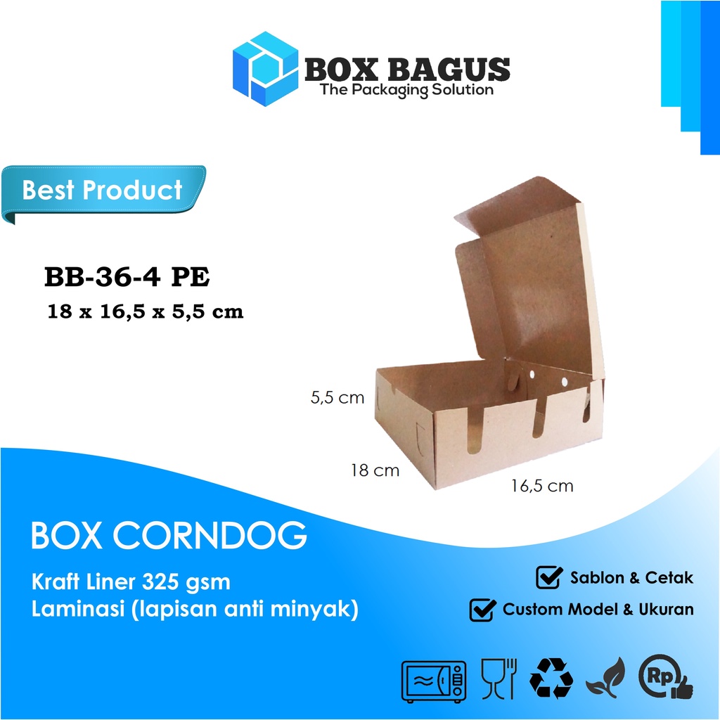 BOX DUS KOTAK HAMPERS CORNDOG TOKKEBI HOTANG SATE TAICHAN 18x16,5x5,5 cm PAPER KRAFT 325 gsm LAMINASI