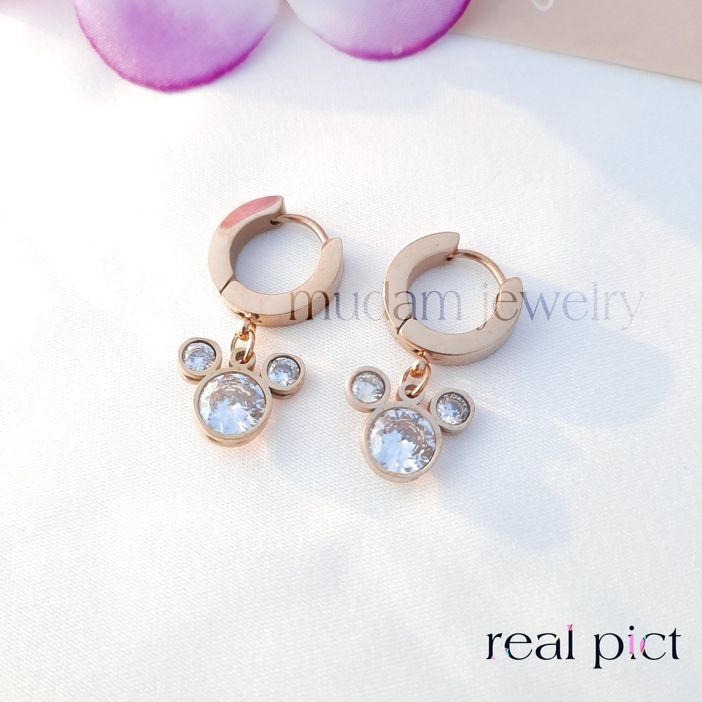 Anting Jepit Titanium Mouse Diamonds Artifisial Tersedia Warna Rosegold dan Gold