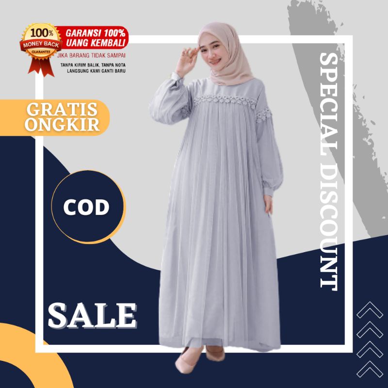 Baju gamis wanita terbaru model pesta kekinian moscrepe polos Gaun Kondangan Busana Muslim laluna dr