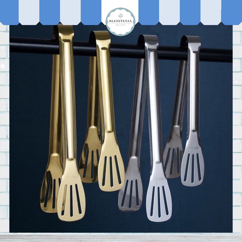 Blesstenia - Bakery Cakes Pastry Tongs Gold Stainless Steel Capitan Roti Kue Makanan