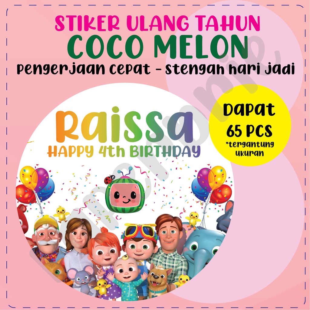 label stiker COCOMELON Ulang Tahun Anak sticker ULTAH bisa custom sticker ulang tahun bday birthday