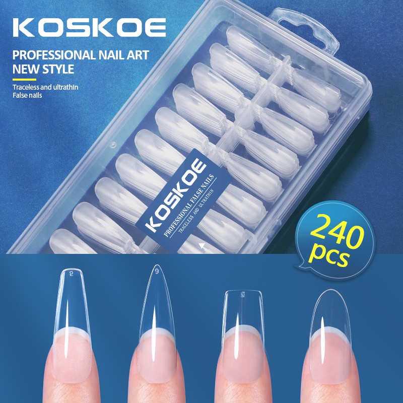 240pcs / Kotak Kuku Palsu Bentuk Oval Persegi Panjang Model Tekan Untuk Aksesoris Nail Art