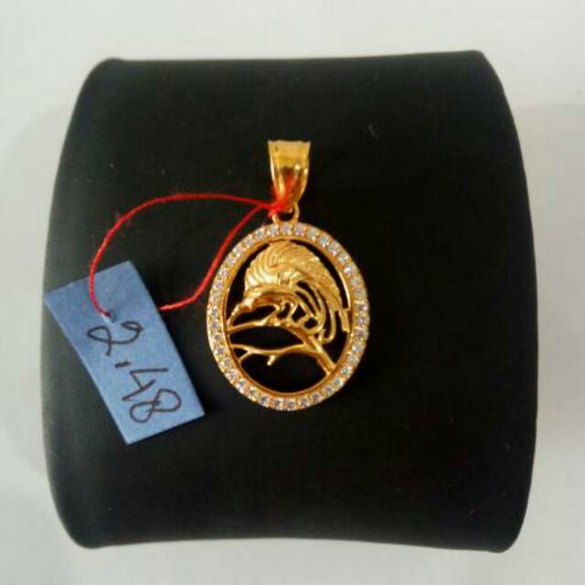 Liontin Emas asli model lempeng oval permata putih