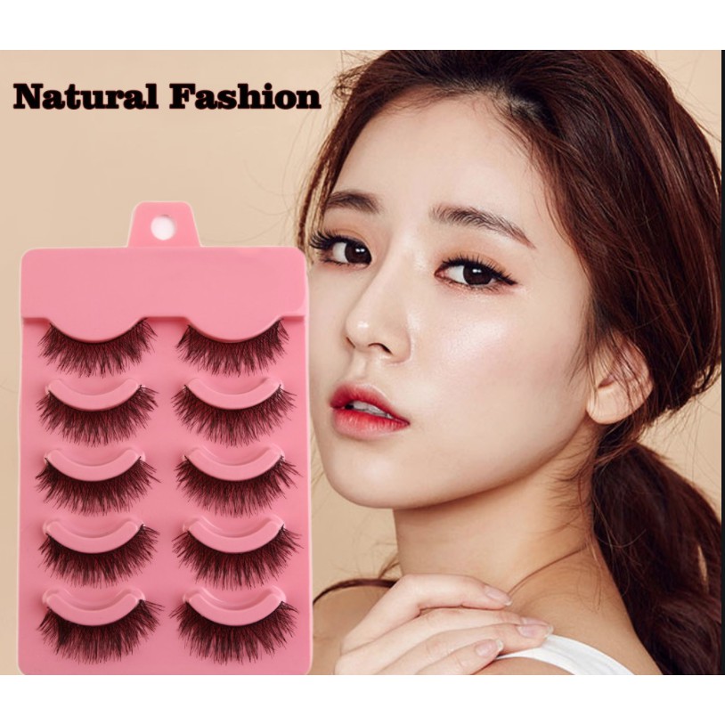 Bulu mata palsu 5 in / 5 pasang / bulu mata cetar / fake eyelash BOX PINK RANDOM