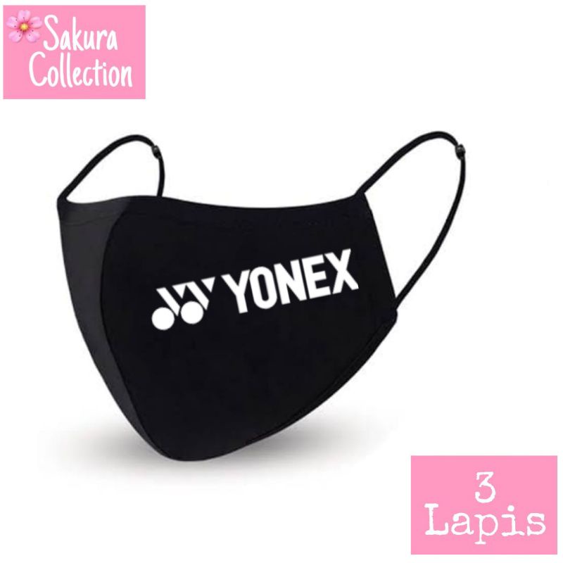 Masker Yonex Logo Sport Badminton Kain 3ply Lapis - Scuba Anak Dewasa - Earloop