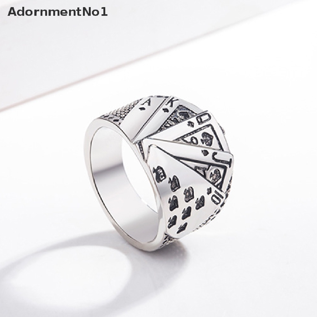 (AdornmentNo1) Cincin Gaya Punk Gothic Motif Kartu Poker Warna Silver Untuk Perhiasan Wanita / Hadiah