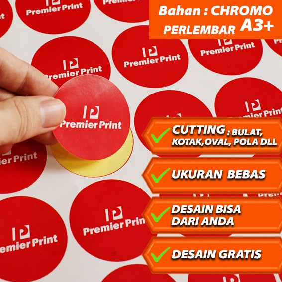 

CETAK STIKER LABEL KEMASAN PRODUK PERLEMBAR A3+ CHROMO CUTTING