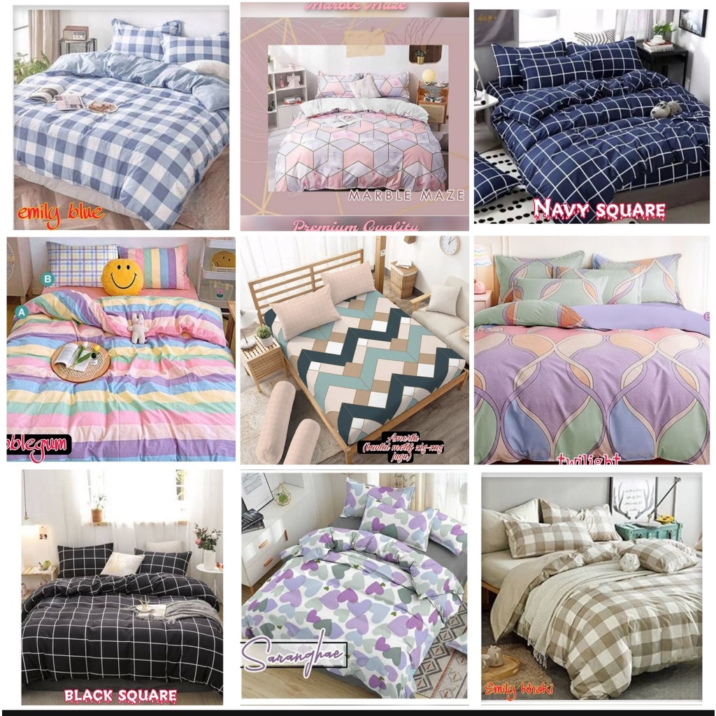 Sprei motif kotak / sprei aesthetic korea series/sprei Emily motif kotak kotak