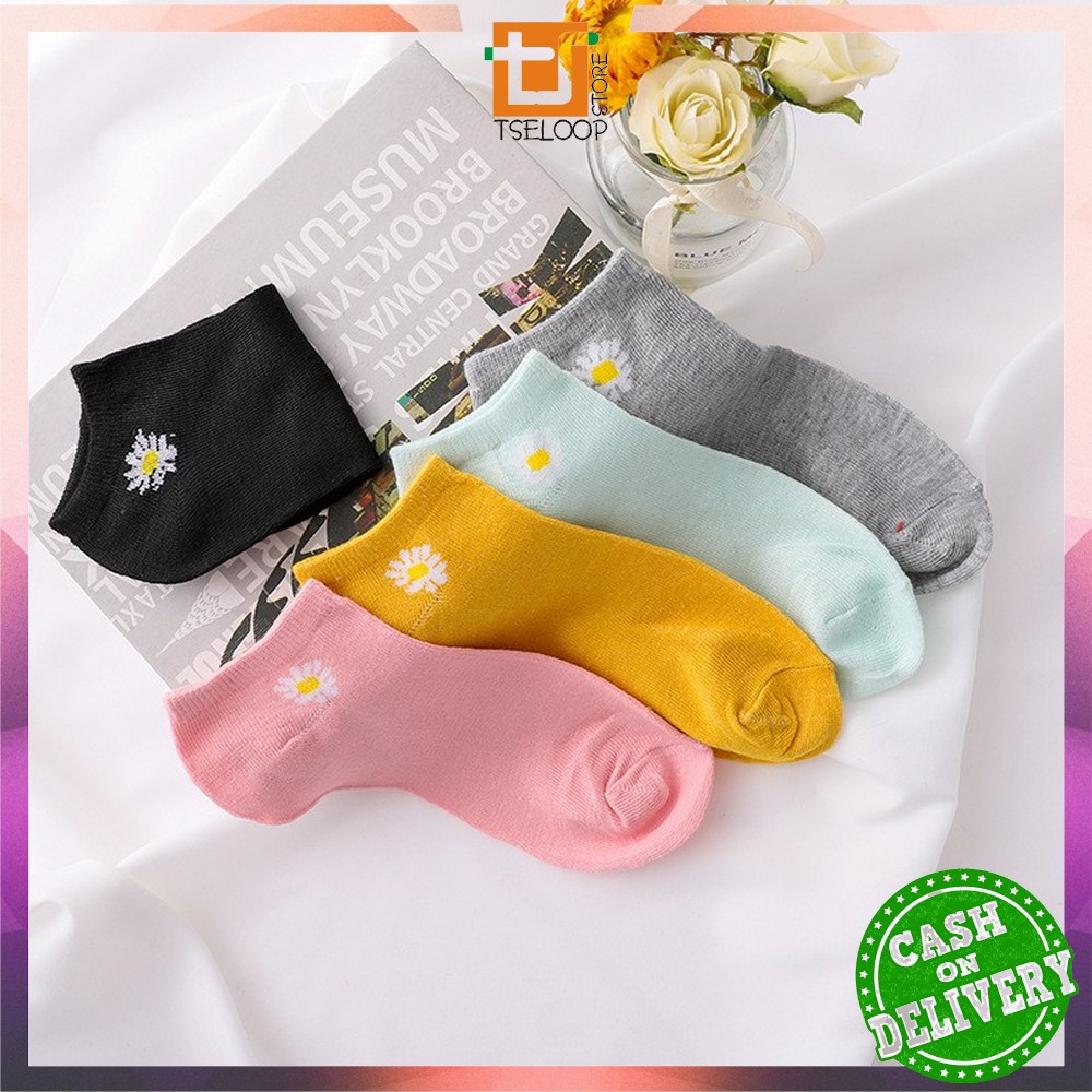 OFM - P55-P58 Kaos Kaki Pendek Dewasa / Kaos Kaki Semata Kaki Polos / Kaos Kaki Ankle Wanita Motif-DAISY