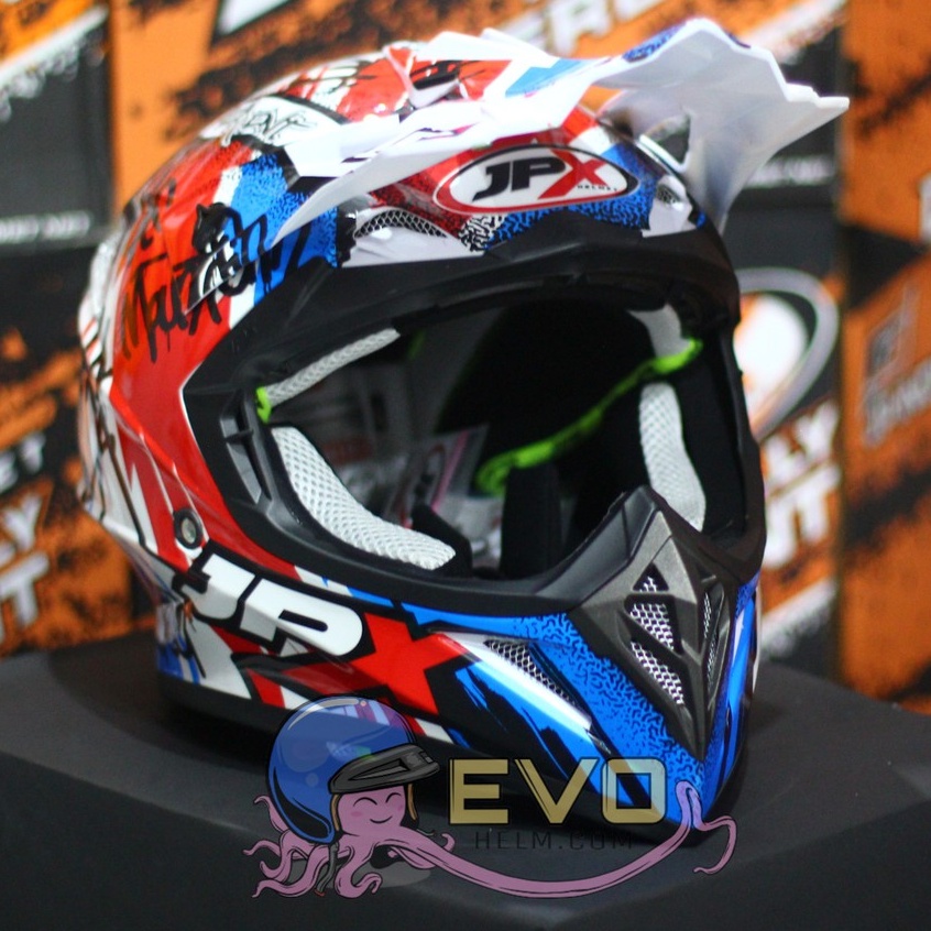 HELM JPX CROSS_FOX1 SERI X6 - PEARL WHITE / BLUE + GOOGLE SNAIL (ONGKIR 2 KG) HELM JPX X6 WHITE ORIGINAL HELM TRAIL HELM KLX JPX SUPERCROSS HELM ADVENTURE JPX X6 RESPECT MOTIF TERBARU JPX HELM JPX TERBARU