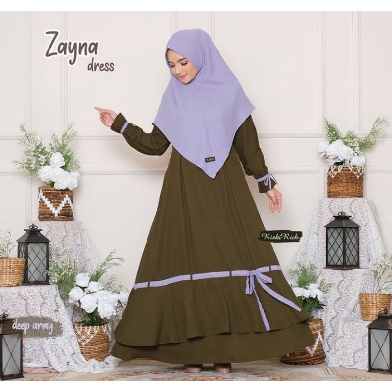 Gamis Zayna warna Deep Army Original By Riskirich