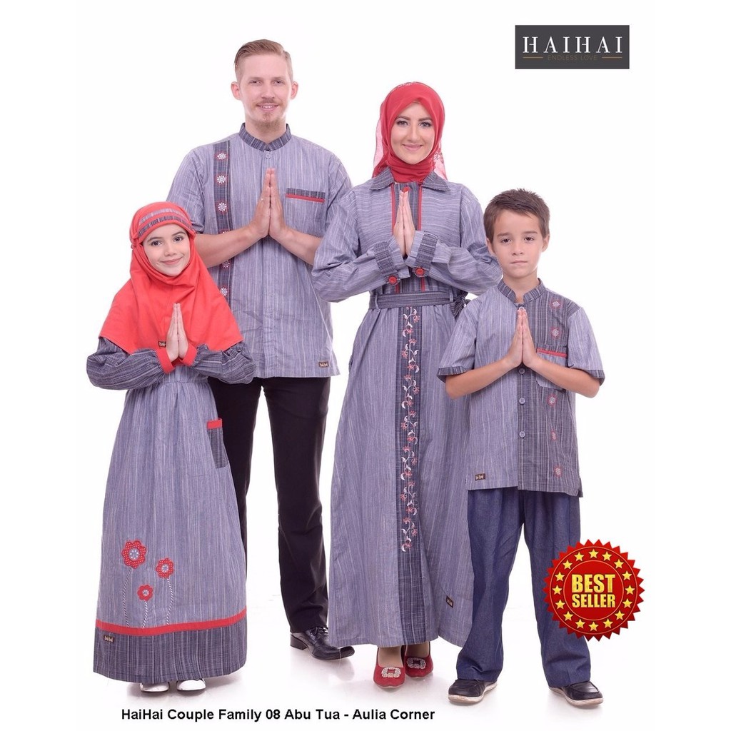 LARIS Baju Couple Lebaran HaiHai Baju Couple Keluarga 08 Abu Tua