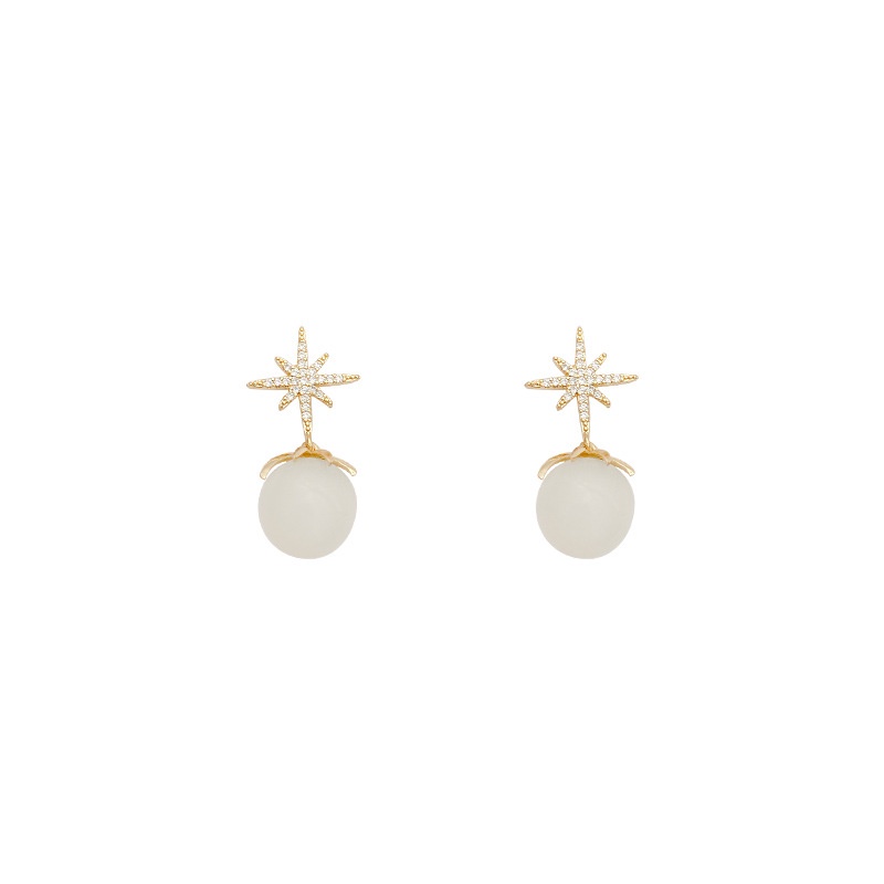 Anting S925 Silver Needle Bentuk Bintang Opal Gaya Korea Untuk Wanita