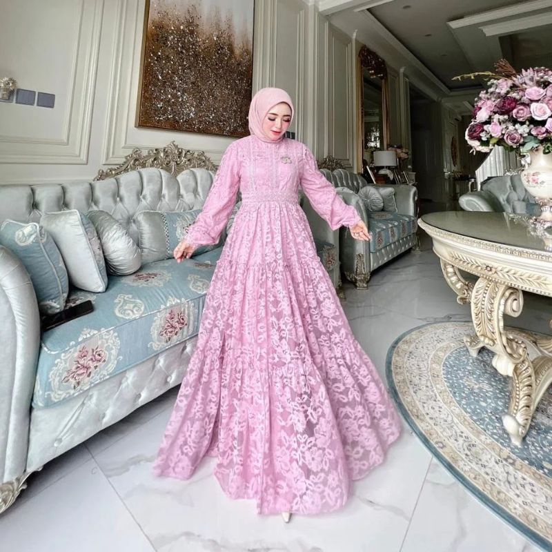 DRESS MEWAH BROKAT FULL EDISI HARI RAYA BAJU LEBARAN ORIGINAL SHELLASAUKIA
