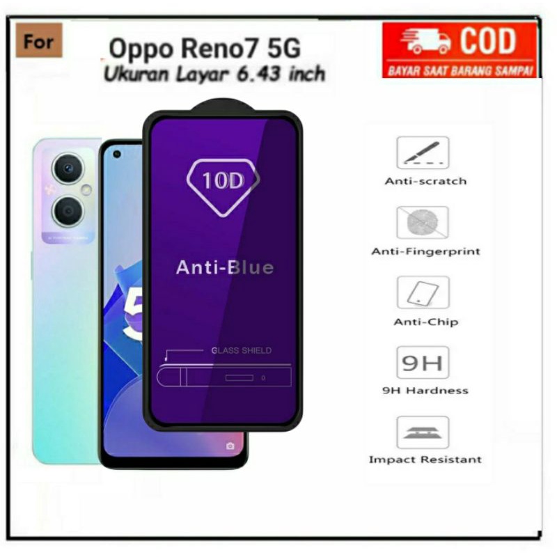 Tempered Glass Blue Light Real pict Oppo Reno 7 4G 8 4G 7z 5G 7 4G 6 4G/5G 5 Oppo A15 A15s A74 4G A95 A92 A53 A52 4G A9 A5 2020 Realme 5 5i 5s Anti Blue/Radiasi Full Layar